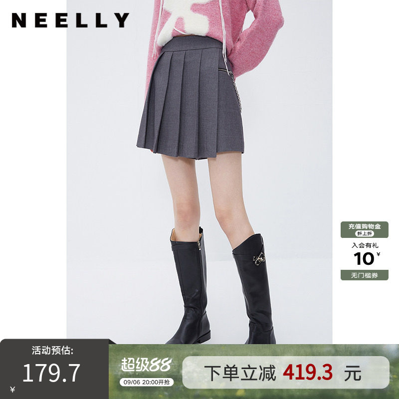 NEELLY纳俪商场同款高腰百褶裙裤女秋冬百搭防走光西装 a字短裤子