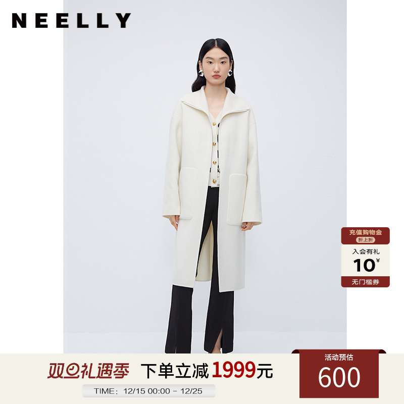 NEELLY纳俪商场同款100%绵羊毛双面呢大衣女中长款伯明翰御姐穿搭