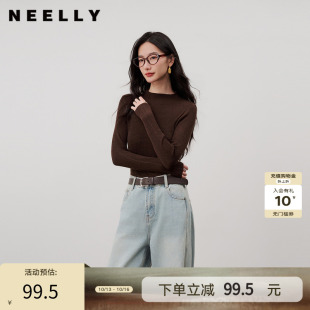 NEELLY纳俪商场同款秋新款半高领修身针织打底衫女简约基础感上衣