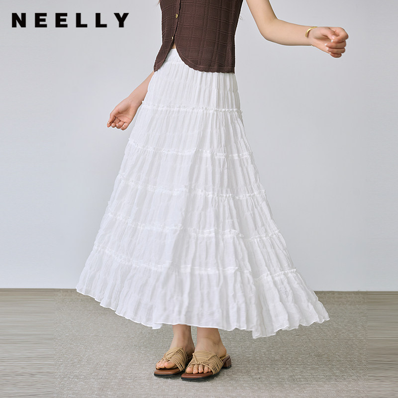 NEELLY纳俪商场同款夏季新款百搭清新蛋糕半身裙女高腰显瘦长裙
