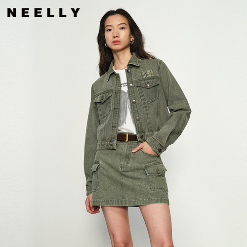 NEELLY纳俪商场同款春秋新款复古牛仔短外套女休闲通勤上衣