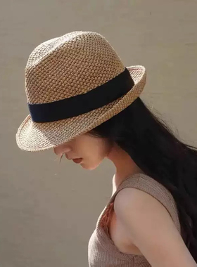 2026新款女款帽子英伦风爵士帽度假旅游春夏男款防晒小礼帽遮阳帽