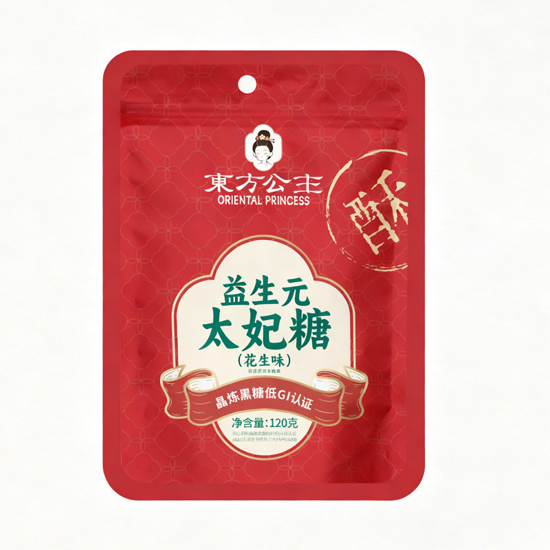 东方公主益生元太妃糖花生味夏威夷果味杏仁味120g/袋
