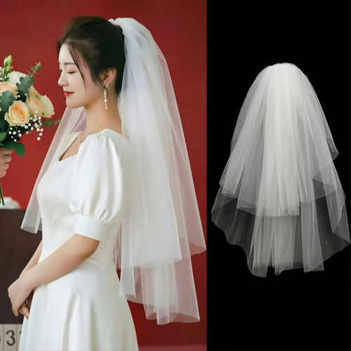 拍照道具蝴蝶结婚领证登记小头纱