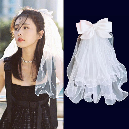 领证登记小头纱法式拍照道具短款