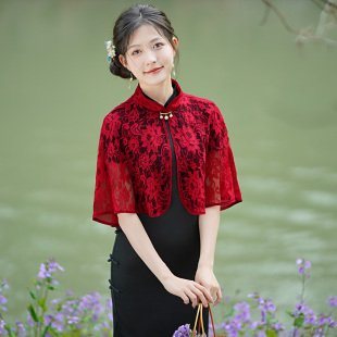 新娘婚纱礼服蕾丝披肩旗袍外搭薄斗篷披风围巾春秋夏季防晒遮手臂