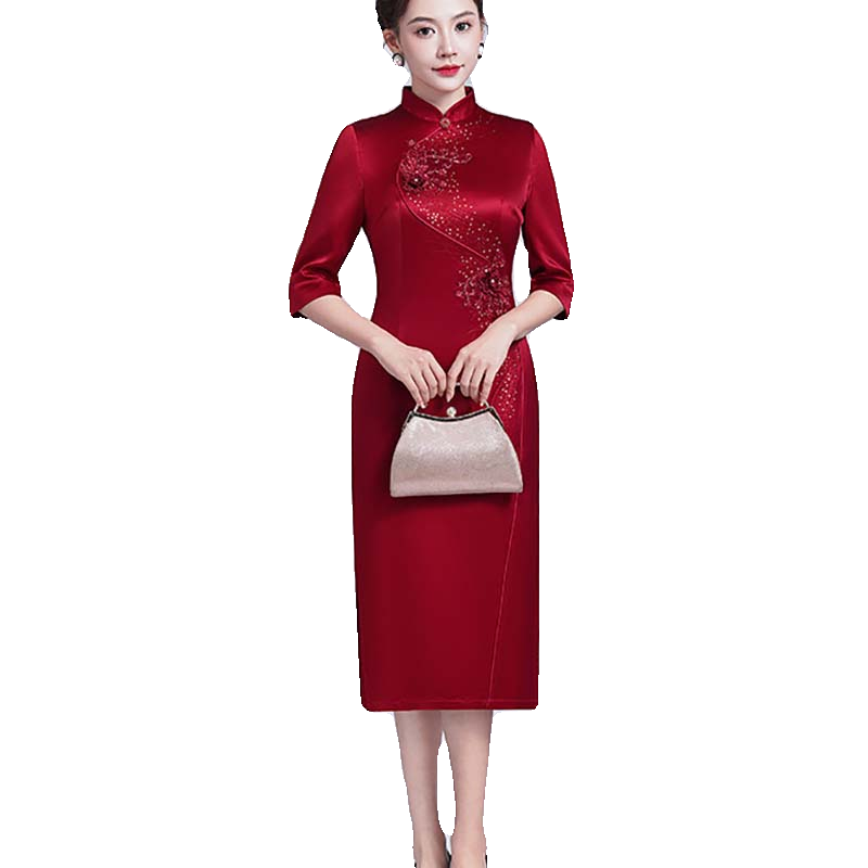 喜婆婆婚宴装高贵洋气小个妈妈婚礼服连衣裙丈母娘敬酒服时尚旗袍