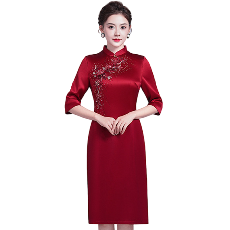 小个子妈妈旗袍婚宴喜婆婆婚礼服秋参加女儿结婚旗袍母亲结婚礼服