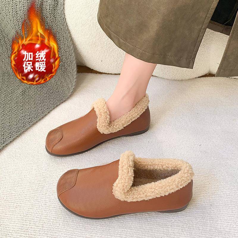 正品老北京鞋女一冬加绒保暖中老年妈妈鞋脚蹬棉软底豆豆鞋防老滑