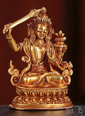 正品藏民族用传品文殊菩萨泊小佛像尼佛尔全鎏金密宗像特价包邮2
