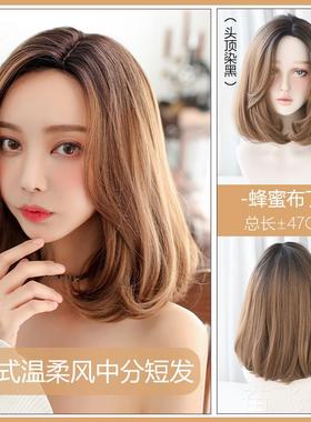 正品七后街皇绿色假发女短发自然帅气脸直发修可爱网红全套圆脸直