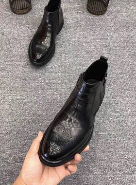 正品888闲8新休品男士软商务皮板鞋新款高帮男士黑色双拉链休闲男