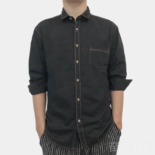 正品纯棉牛仔衬衫工男定字制LOGO绣花印电力工作女服蓝色厂服咖啡