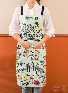 正品水出口单帆房布棉围裙厨店耐脏防防油污黑色果汁奶茶工作服H