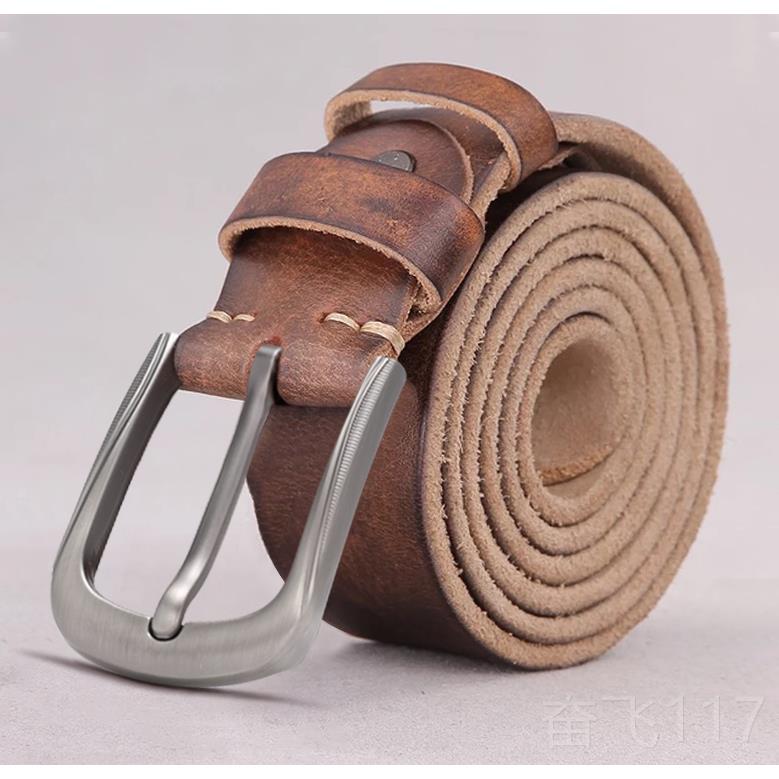 正品头层纯皮腰带男青年手轻工皮带男真皮针扣约复古裤带简韩牛版