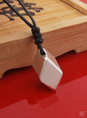 正品原创设立方体实心银许礼愿石吊坠情侣饰品项链生日足物刻计字