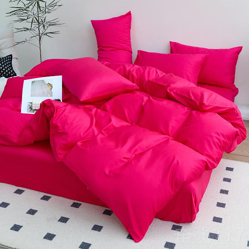 正品喜嫁床结上用品大红色婚四套纯棉全棉件婚庆床单被套被纯色罩