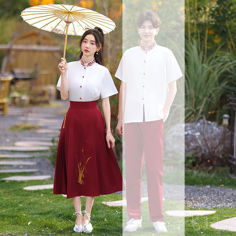 正品新中式班服初中生出红裙诗歌诵表演服夏季高中生舞台大唱朗演