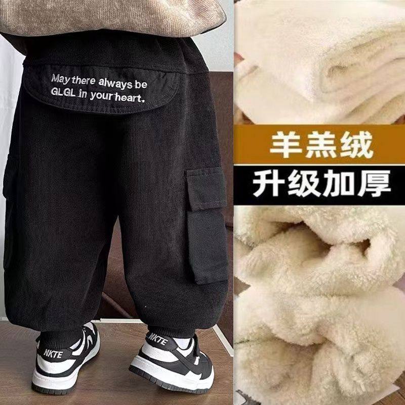 儿童冬季灯芯绒裤新款中小男童酷帅加绒加厚工装裤宝宝洋气休闲裤