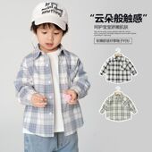 男孩宝宝棉质磨毛外套衬衣男童秋季 秋装 婴儿上衣 格子衬衫 儿童长袖