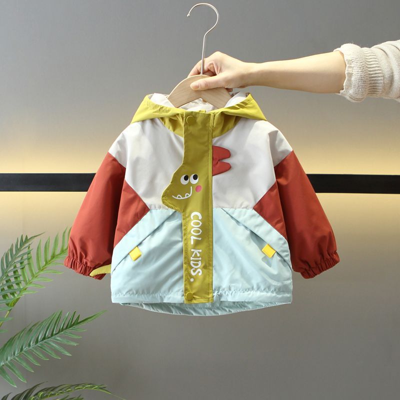 外套男童洋气儿童夹克拼色上衣宝宝冲锋衣卡通春秋连帽衣服帅气