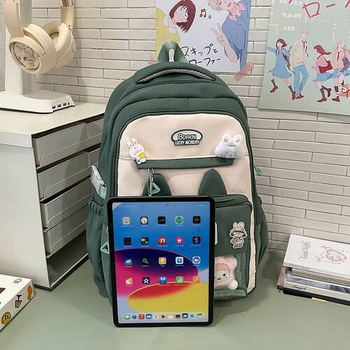 可爱新款大容量初中高中生双肩包小学生轻便书包痛包吧唧透明背包