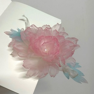 原创 凝露 牡丹真丝烫花发饰古风发饰发夹汉服神仙服配饰