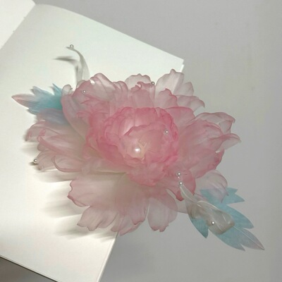 原创 凝露 牡丹真丝烫花发饰古风发饰发夹汉服神仙服配饰