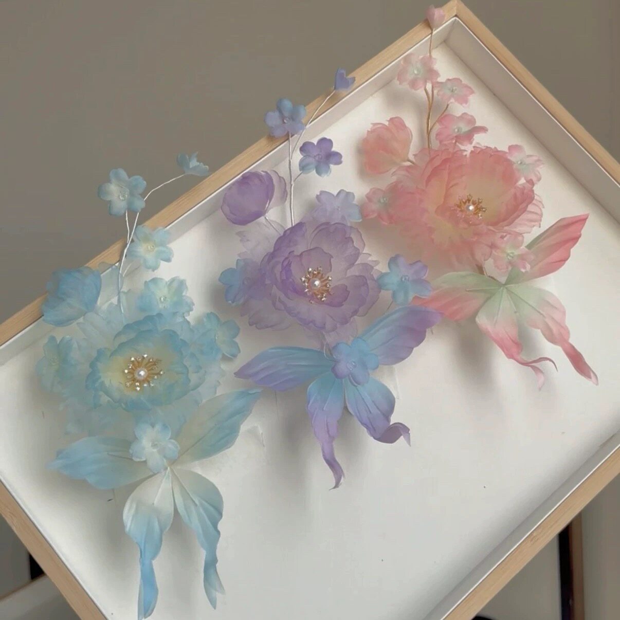 原创 醉春烟 真丝烫花发饰软杆簪花仙气百搭汉服头饰配饰