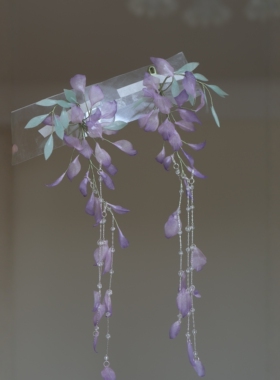 原创 藤花漫漫 真丝烫花紫藤花软杆簪花发饰汉服配饰古风饰品