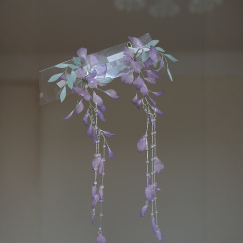 原创 藤花漫漫 真丝烫花紫藤花软杆簪花发饰汉服配饰古风饰品