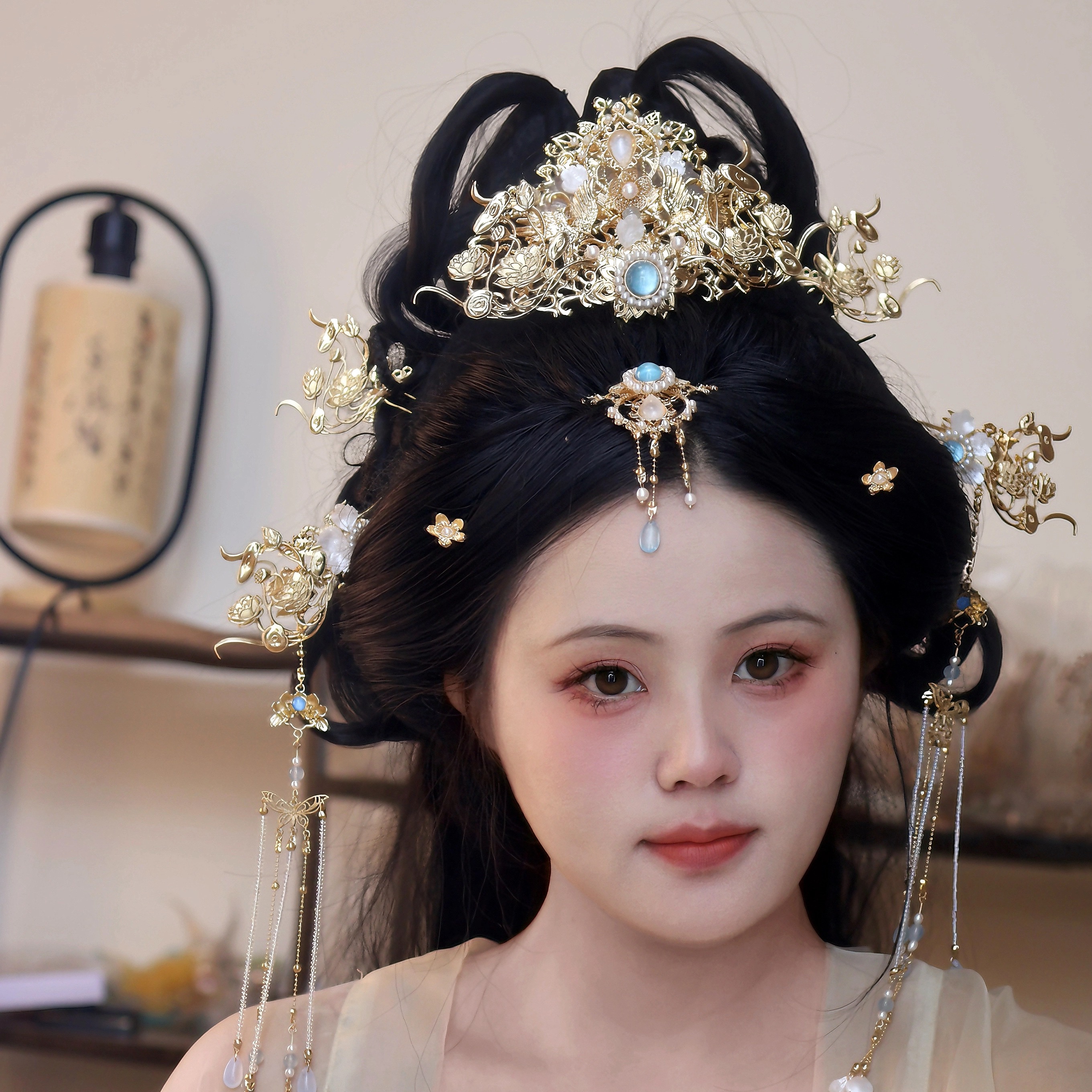 原创 栖云亭 重工发冠流苏发钗发饰套装唐风古风汉服配饰头饰