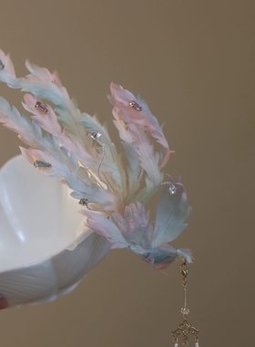 原创 凤栖梧 真丝烫花凤凰流苏发饰嫦娥偏凤头饰汉服配饰古风发饰