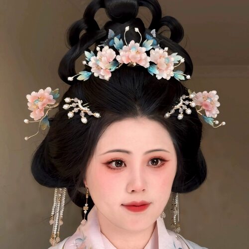 原创 折花 琉璃簪花发冠流苏发钗套装明制头饰汉服配饰百搭古风