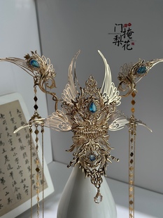 原创 翎羽 古风头饰锆石纯铜流苏重工发冠明制汉服发簪