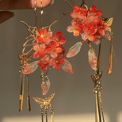 原创 锦瑟 绣球花琉璃簪花发簪汉服头饰流苏发钗汉服古风配饰发饰