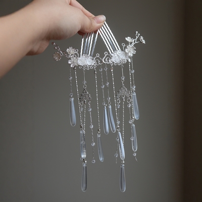 原创 泠泠银 重工仙气流苏发钗汉服配饰古风发饰发梳百搭头饰