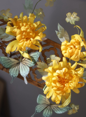 原创 秋辞 真丝烫花菊花发饰软杆发簪发钗汉服流苏古风头饰仙气