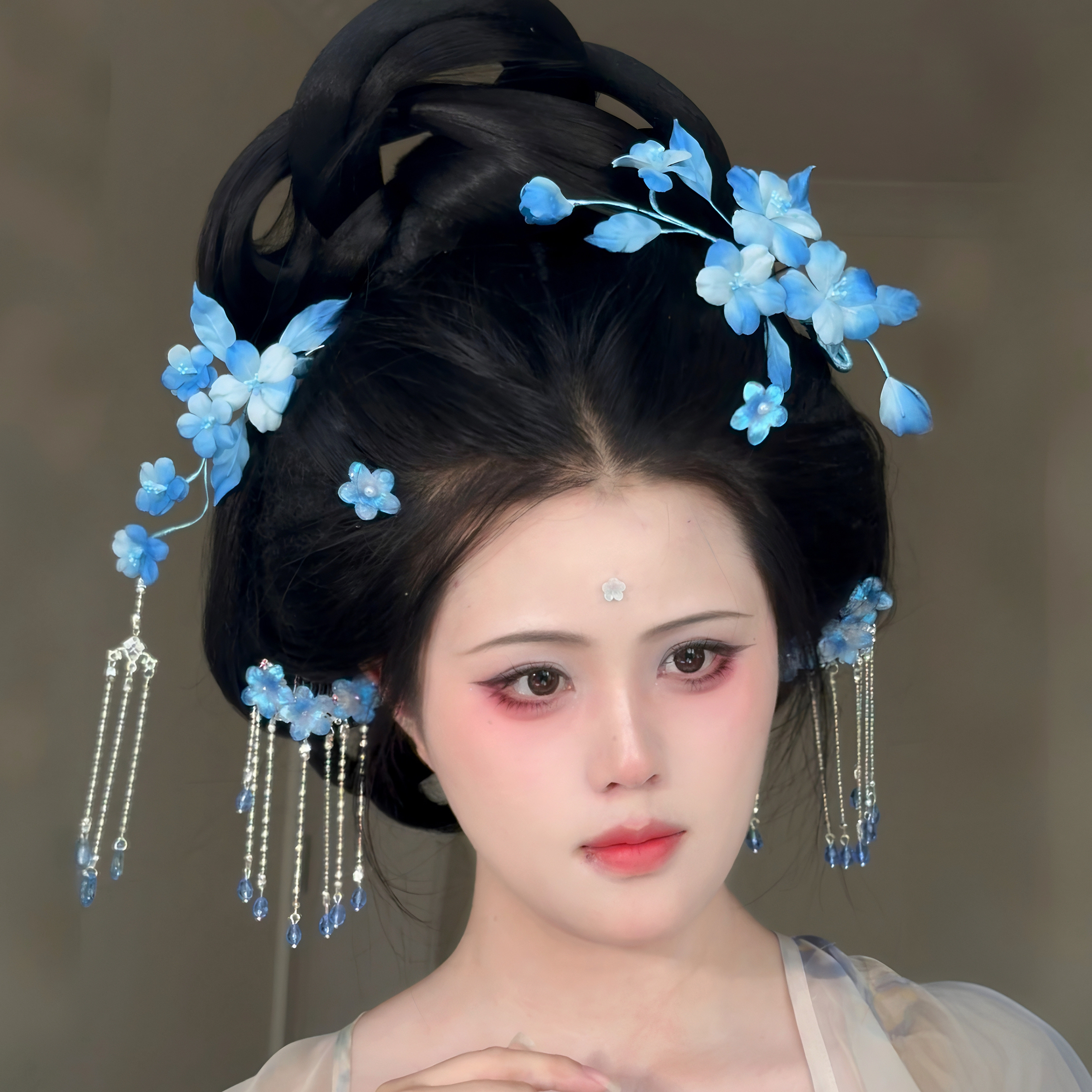 原创 蓝花楹 真丝烫花发饰发簪发钗汉服琉璃簪花流苏古风头饰仙气