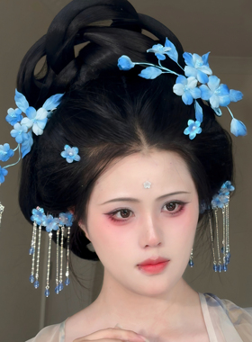 原创 蓝花楹 真丝烫花发饰发簪发钗汉服琉璃簪花流苏古风头饰仙气