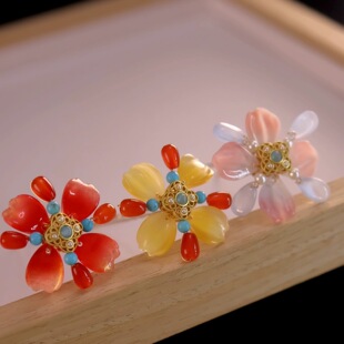 原创 小团花 琉璃唐风小花发钗点缀发钗汉服配饰古风发饰