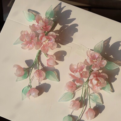 原创 海棠 垂丝海棠花琉璃簪花仙气重工百搭琉璃发饰