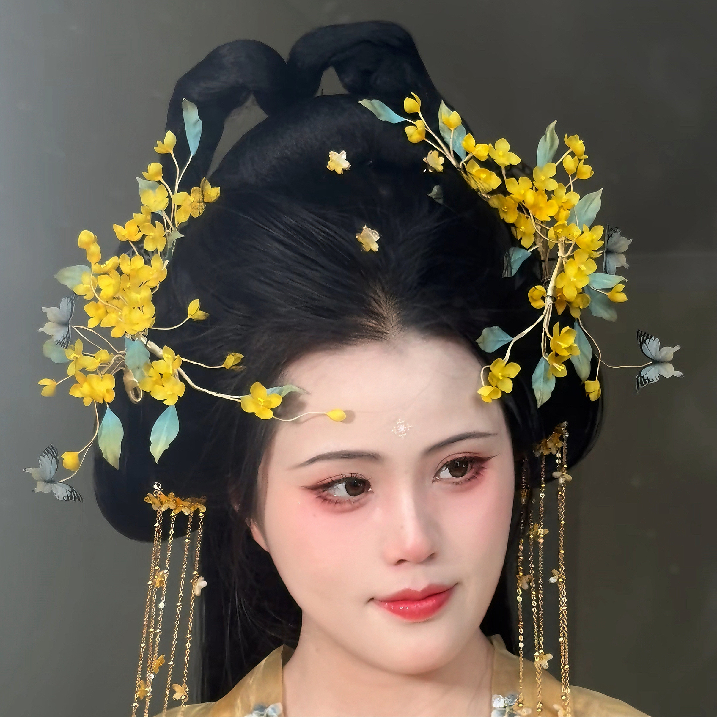 原创 广寒秋 真丝烫花桂花发冠发饰发钗汉服古风头饰仙气