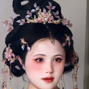 原创（粉双鲤）粉锦鲤流苏重工发饰发钗套装汉服配饰古风发饰