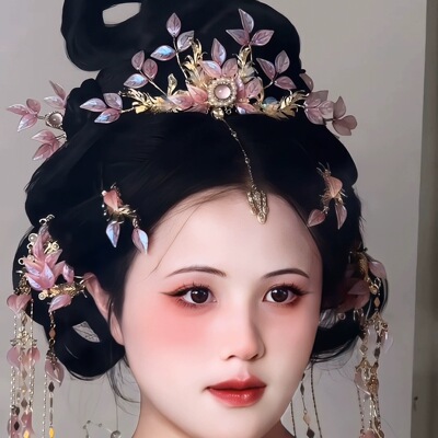 原创（粉双鲤）粉锦鲤流苏重工发饰发钗套装汉服配饰古风发饰