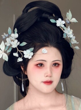 原创 梨落 真丝烫花梨花发饰软杆簪花仙气百搭汉服头饰配饰