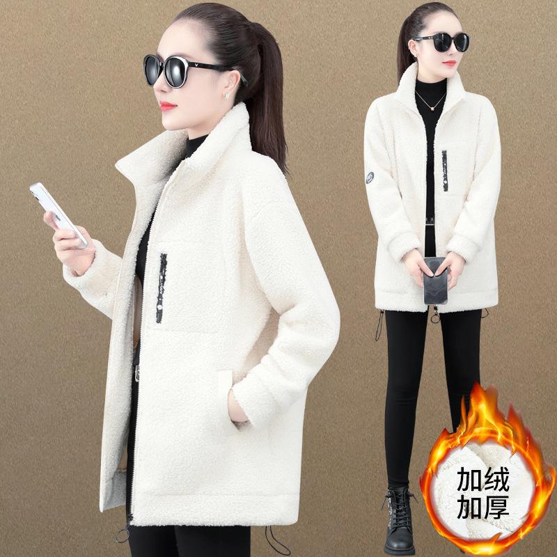 秋外季羊羔毛套女厚加绒卫衣百搭减龄加宽24-10松休闲冬颗粒泰迪