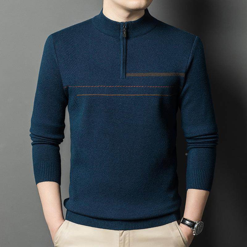 224冬暖季半高拉链领厚毛衣男士中年加羊毛休闲保67687-TB针织羊0
