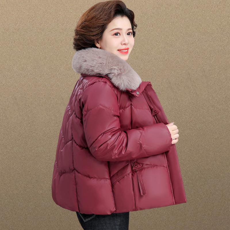 时尚妈妈薄棉衣女秋季冬夹宽98544218棉外套2025新款松款休闲连帽