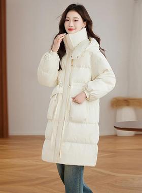 HE99808-帽女式羽绒服冬季新款长白款过膝宽松连加厚鸭绒保暖外套